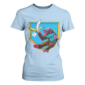 Funny Monkey Playing Baseball With Banana T Shirt For Women Sport Humor Gift TS12 Light Blue Print Your Wear