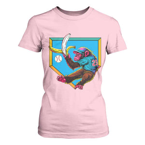Funny Monkey Playing Baseball With Banana T Shirt For Women Sport Humor Gift TS12 Light Pink Print Your Wear