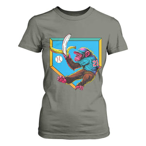 Funny Monkey Playing Baseball With Banana T Shirt For Women Sport Humor Gift TS12 Military Green Print Your Wear