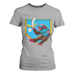 Funny Monkey Playing Baseball With Banana T Shirt For Women Sport Humor Gift TS12 Sport Gray Print Your Wear