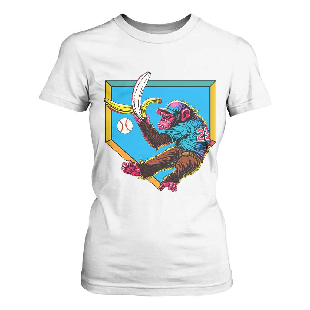 Funny Monkey Playing Baseball With Banana T Shirt For Women Sport Humor Gift TS12 White Print Your Wear