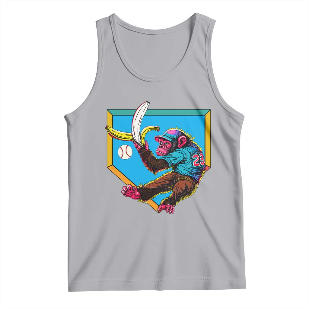 Funny Monkey Playing Baseball With Banana Tank Top Sport Humor Gift TS12 Athletic Heather Print Your Wear