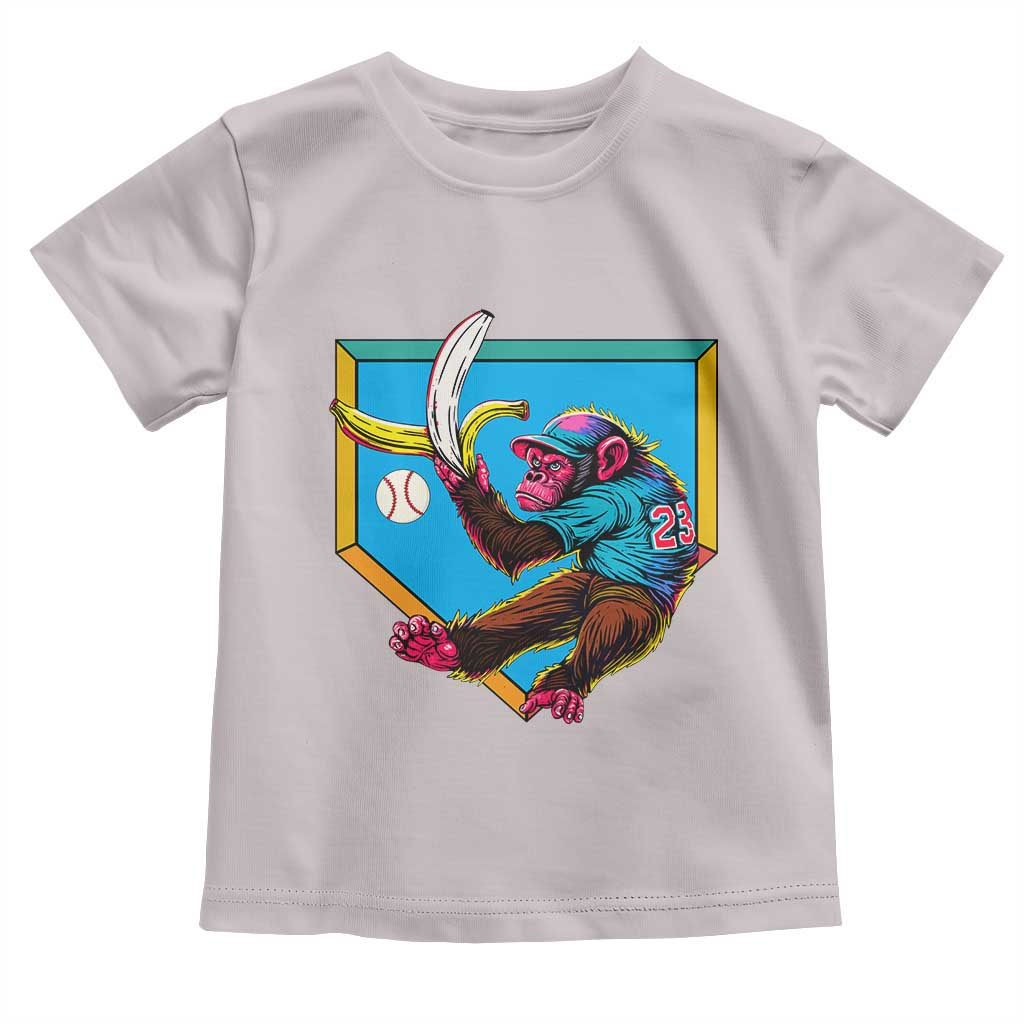Funny Monkey Playing Baseball With Banana Toddler T Shirt Sport Humor Gift TS12 Ice Gray Print Your Wear