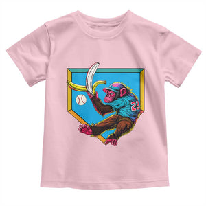 Funny Monkey Playing Baseball With Banana Toddler T Shirt Sport Humor Gift TS12 Light Pink Print Your Wear