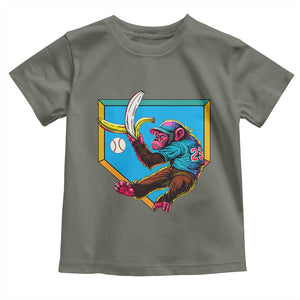 Funny Monkey Playing Baseball With Banana Toddler T Shirt Sport Humor Gift TS12 Military Green Print Your Wear
