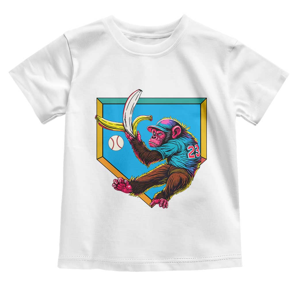 Funny Monkey Playing Baseball With Banana Toddler T Shirt Sport Humor Gift TS12 White Print Your Wear