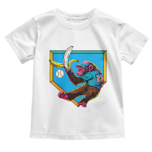 Funny Monkey Playing Baseball With Banana Toddler T Shirt Sport Humor Gift TS12 White Print Your Wear