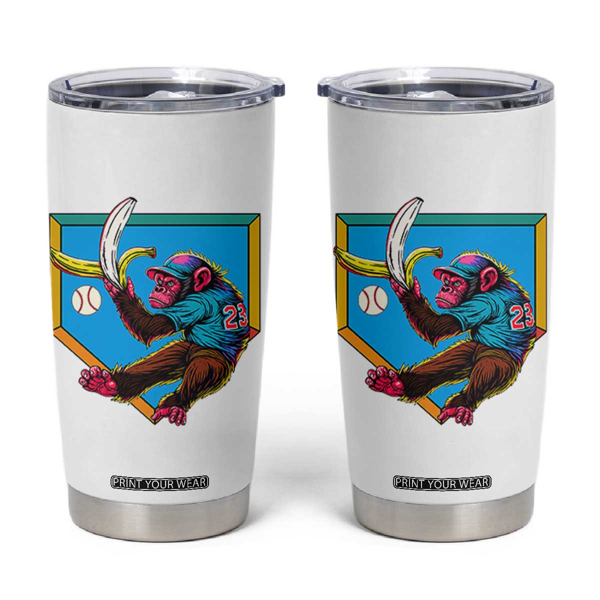 Funny Monkey Playing Baseball With Banana Tumbler Cup Sport Humor Gift TS12 White Print Your Wear