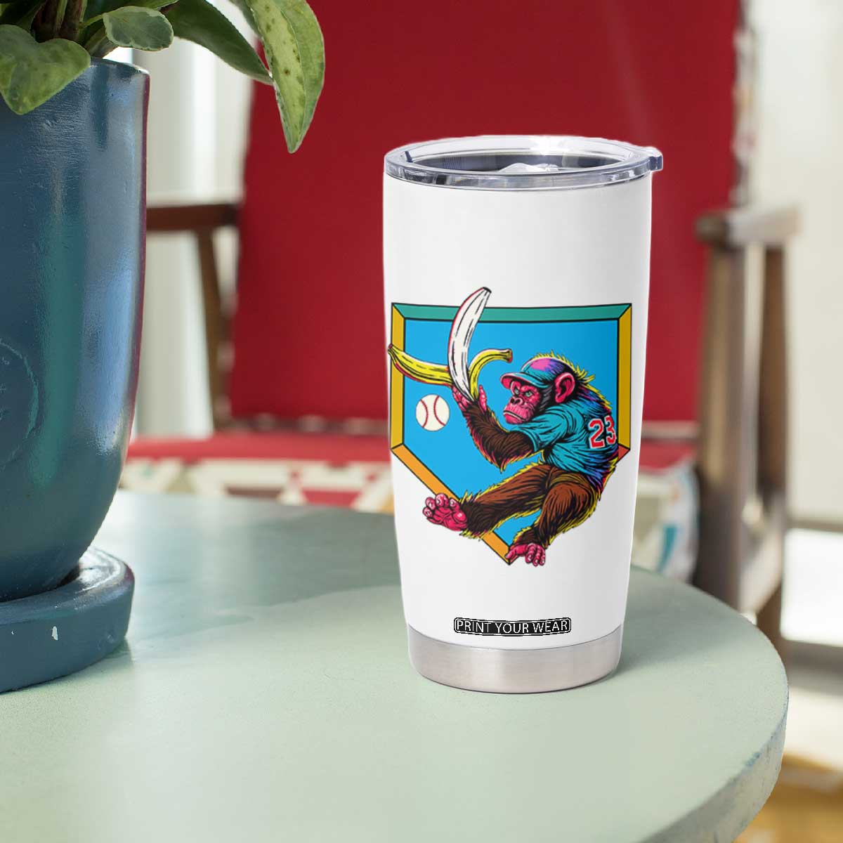 Funny Monkey Playing Baseball With Banana Tumbler Cup Sport Humor Gift TS12 Print Your Wear