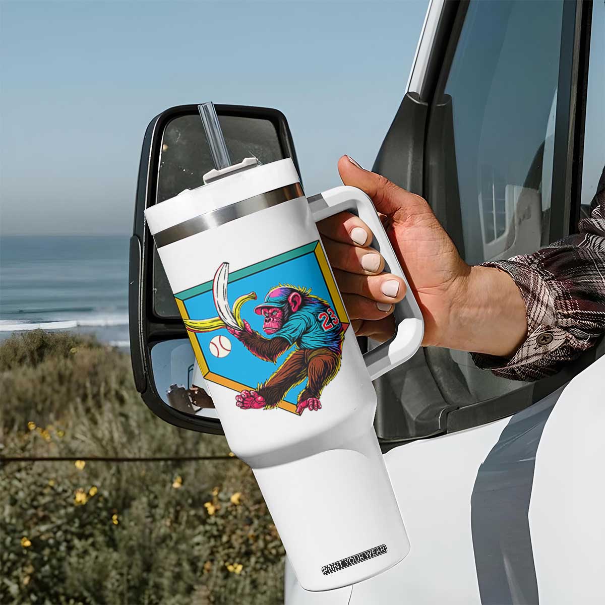 Funny Monkey Playing Baseball With Banana Tumbler With Handle Sport Humor Gift TS12 Print Your Wear