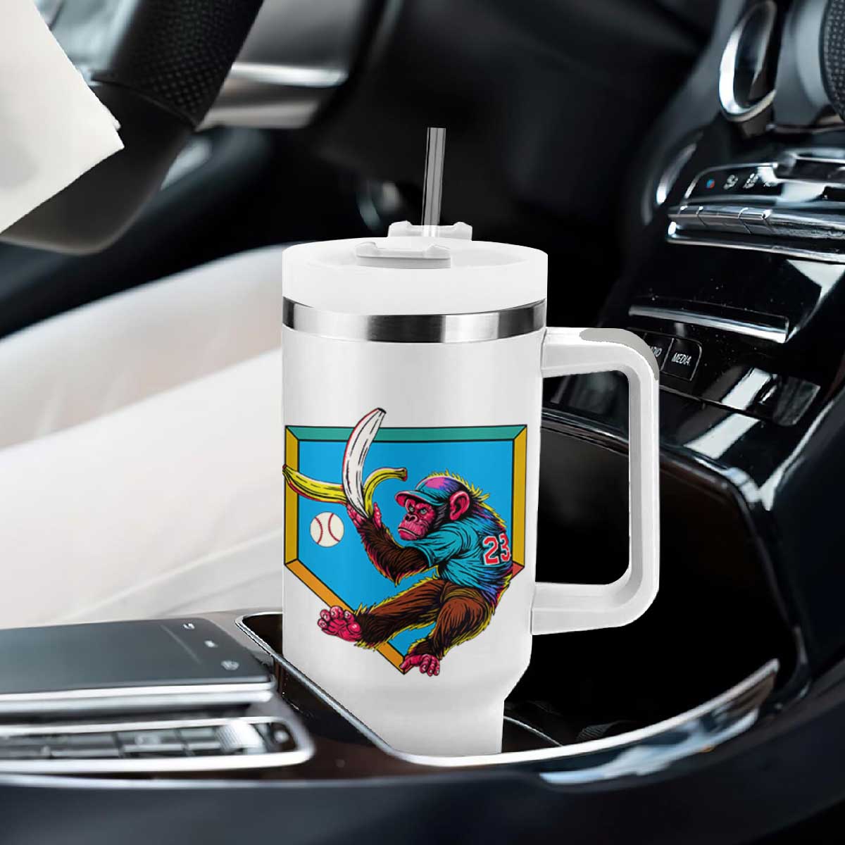 Funny Monkey Playing Baseball With Banana Tumbler With Handle Sport Humor Gift TS12 Print Your Wear