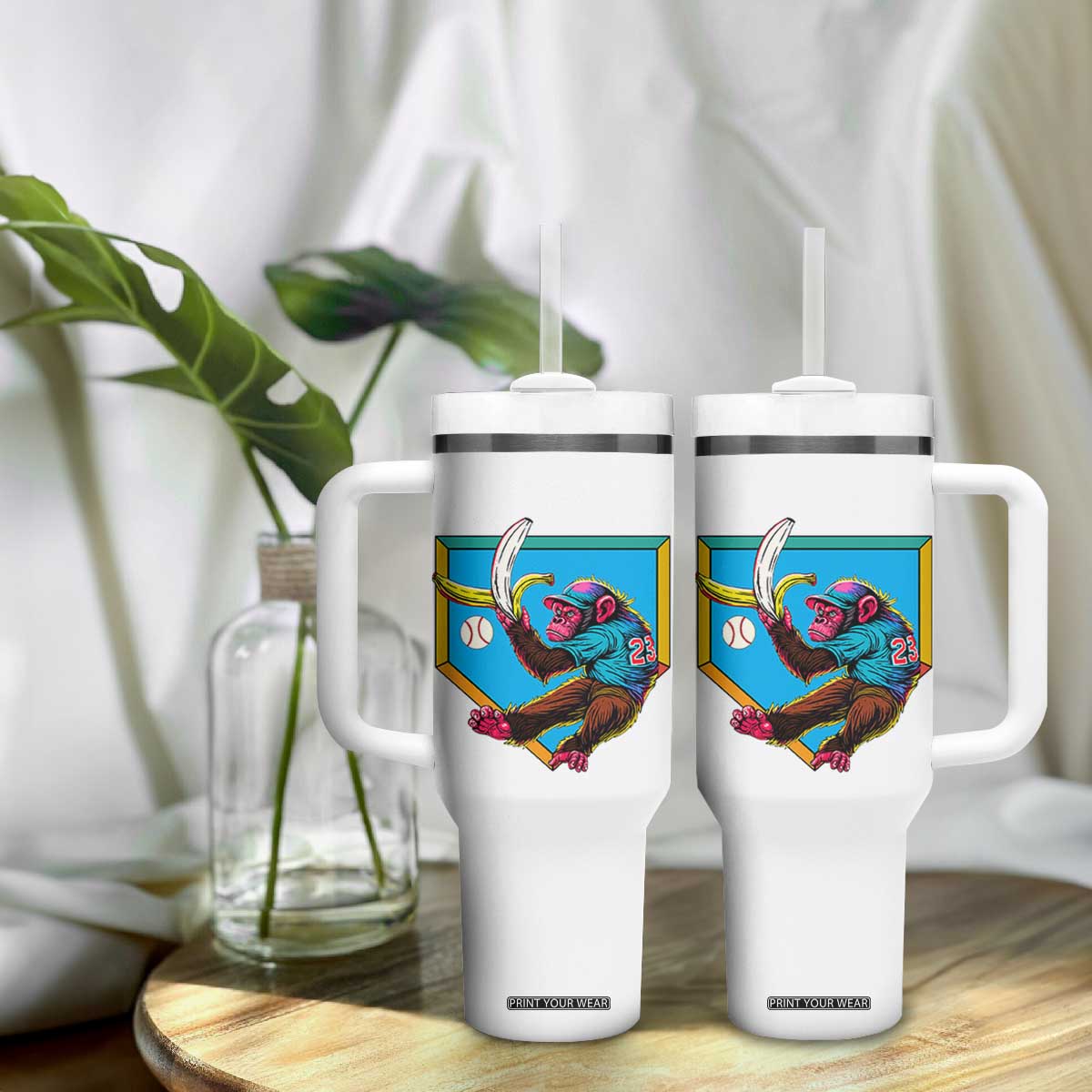 Funny Monkey Playing Baseball With Banana Tumbler With Handle Sport Humor Gift TS12 Print Your Wear