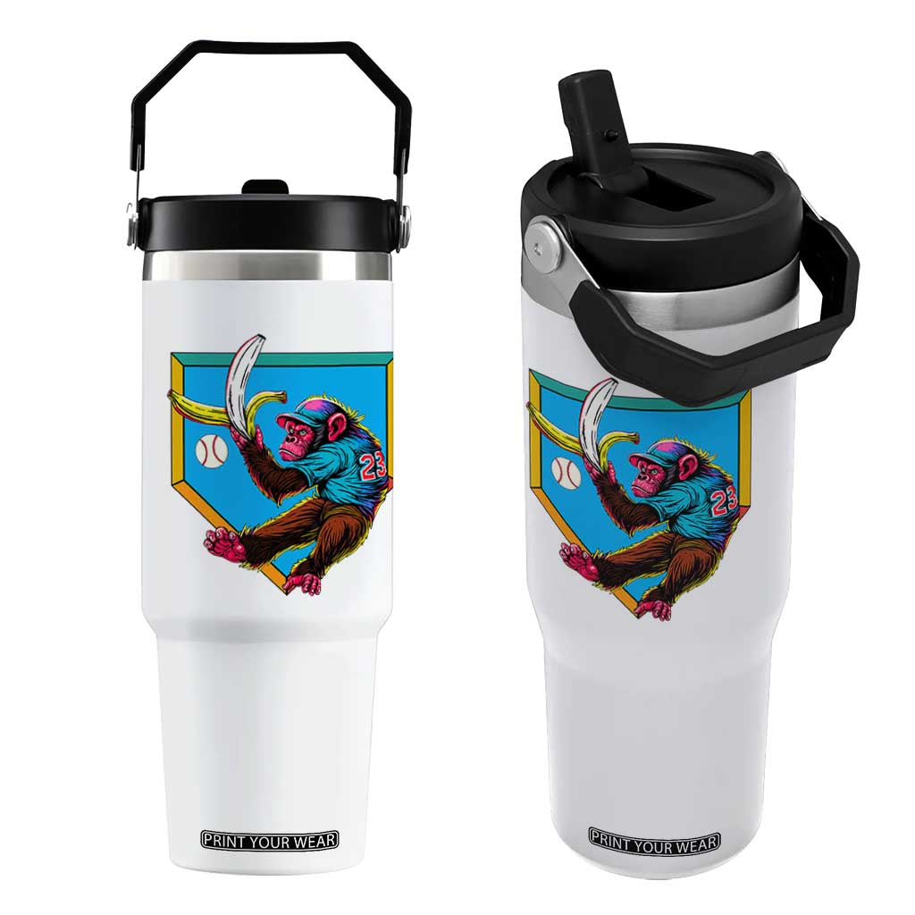 Funny Monkey Playing Baseball With Banana Flip Straw Tumbler Sport Humor Gift TS12 One Size: 30 oz White Print Your Wear