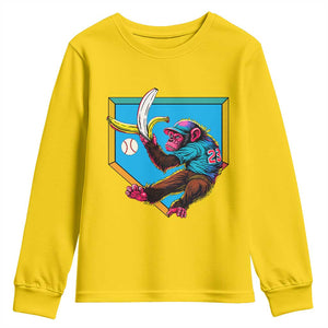 Funny Monkey Playing Baseball With Banana Youth Sweatshirt Sport Humor Gift TS12 Daisy Print Your Wear