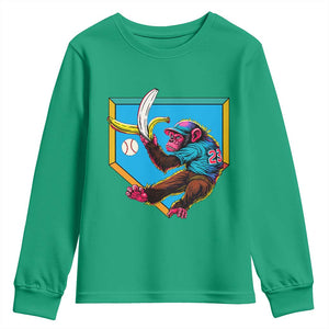 Funny Monkey Playing Baseball With Banana Youth Sweatshirt Sport Humor Gift TS12 Irish Green Print Your Wear