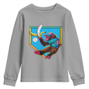 Funny Monkey Playing Baseball With Banana Youth Sweatshirt Sport Humor Gift TS12 Sport Gray Print Your Wear