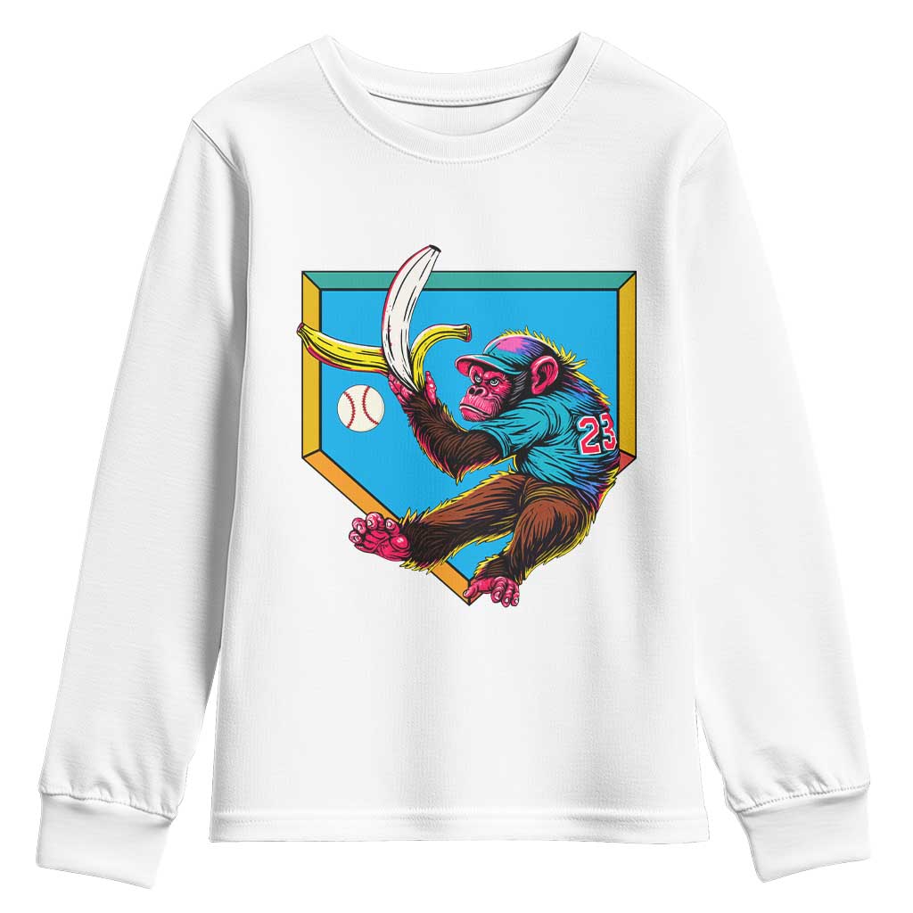Funny Monkey Playing Baseball With Banana Youth Sweatshirt Sport Humor Gift TS12 White Print Your Wear