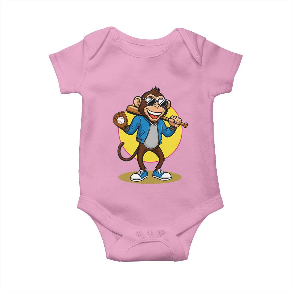 Funny Baseball Baby Onesie Monkey Playing Baseball Sport Humor Gift TS12 Light Pink Print Your Wear