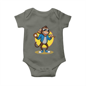 Funny Baseball Baby Onesie Monkey Playing Baseball Sport Humor Gift TS12 Military Green Print Your Wear