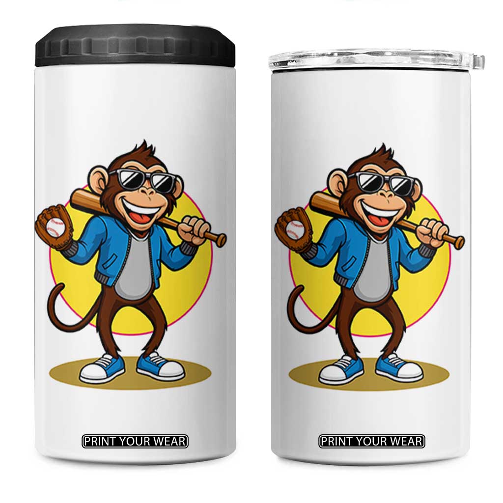 Funny Baseball 4 in 1 Can Cooler Tumbler Monkey Playing Baseball Sport Humor Gift TS12 One Size: 16 oz White Print Your Wear