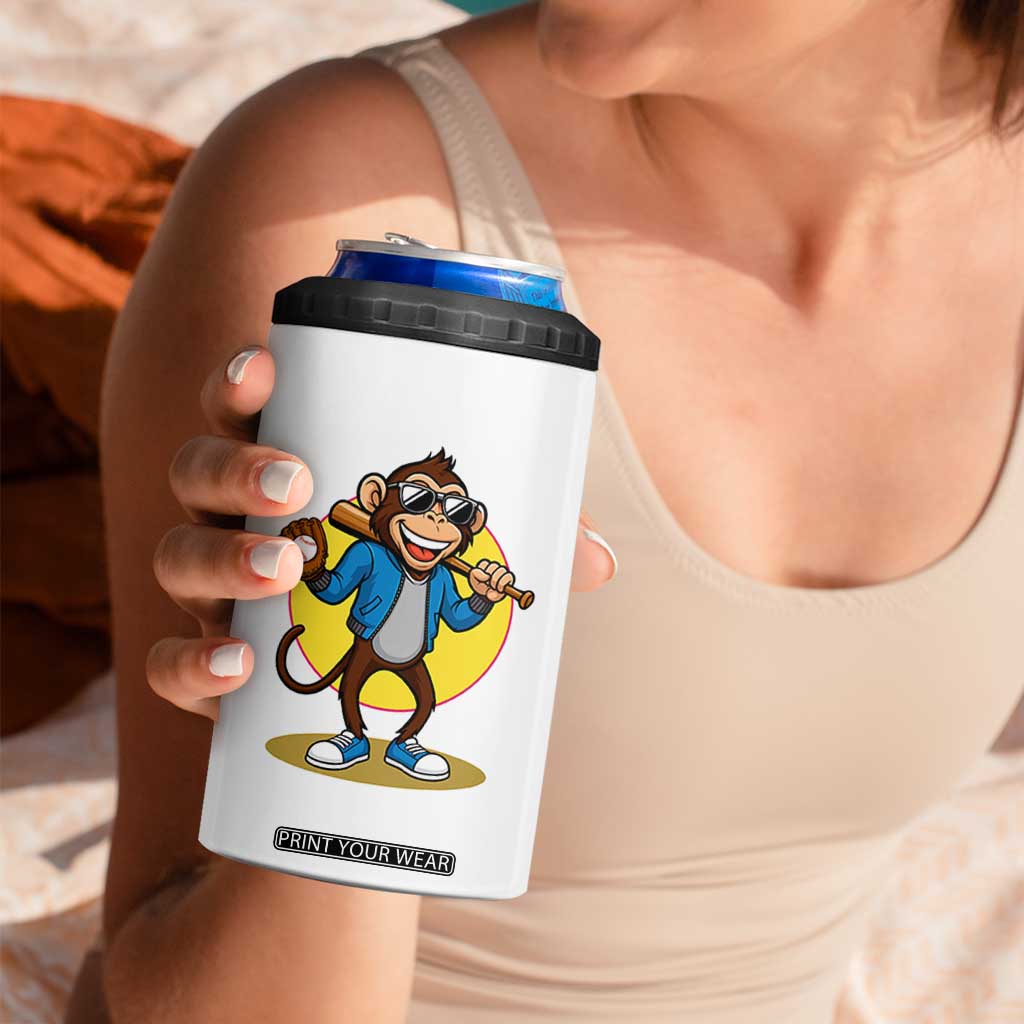 Funny Baseball 4 in 1 Can Cooler Tumbler Monkey Playing Baseball Sport Humor Gift TS12 Print Your Wear