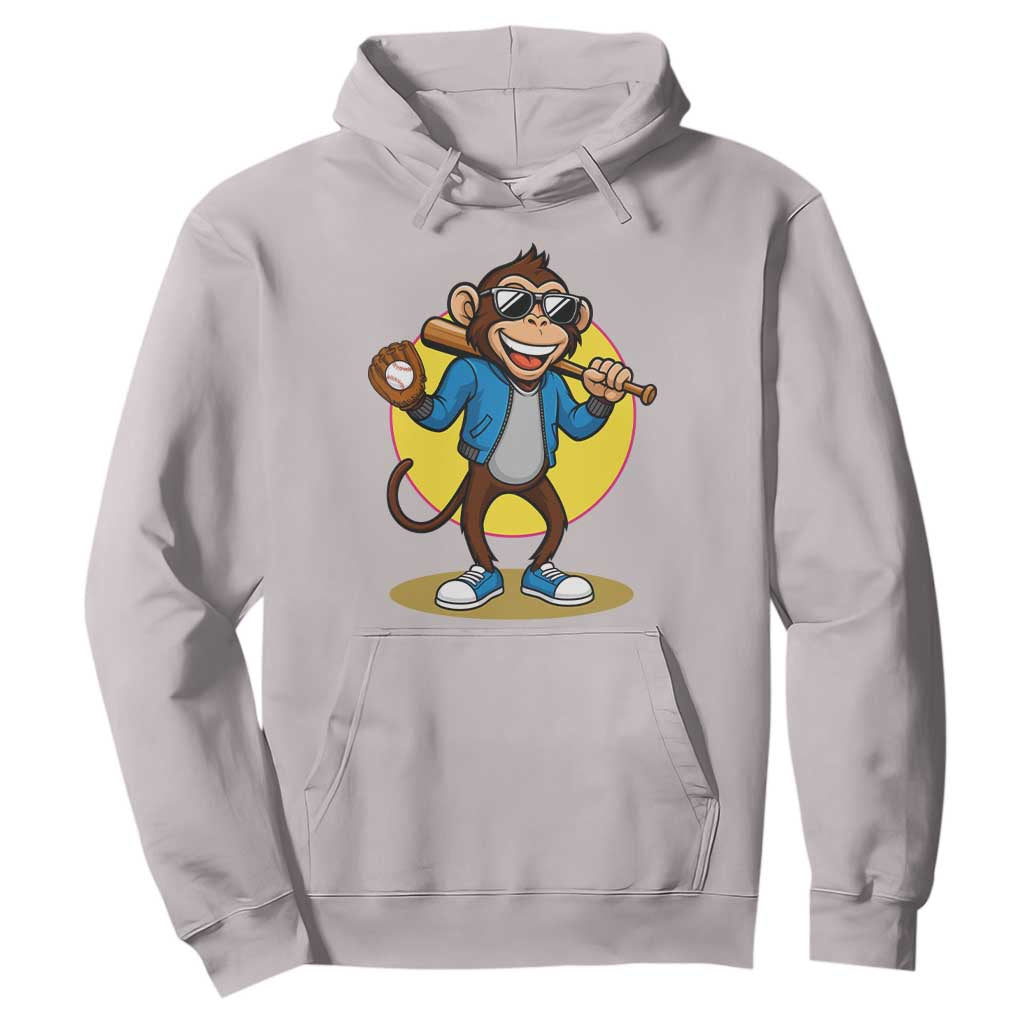 Funny Baseball Hoodie Monkey Playing Baseball Sport Humor Gift TS12 Ice Gray Print Your Wear