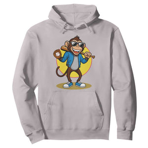 Funny Baseball Hoodie Monkey Playing Baseball Sport Humor Gift TS12 Ice Gray Print Your Wear