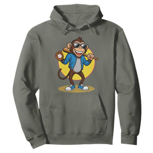 Funny Baseball Hoodie Monkey Playing Baseball Sport Humor Gift TS12 Military Green Print Your Wear