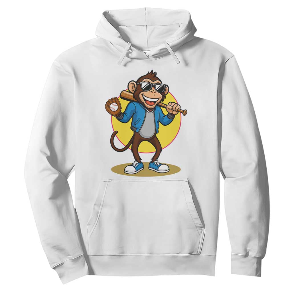 Funny Baseball Hoodie Monkey Playing Baseball Sport Humor Gift TS12 White Print Your Wear