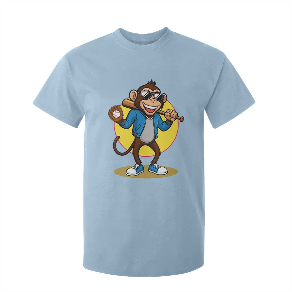 Funny Baseball T Shirt For Kid Monkey Playing Baseball Sport Humor Gift TS12 Light Blue Print Your Wear