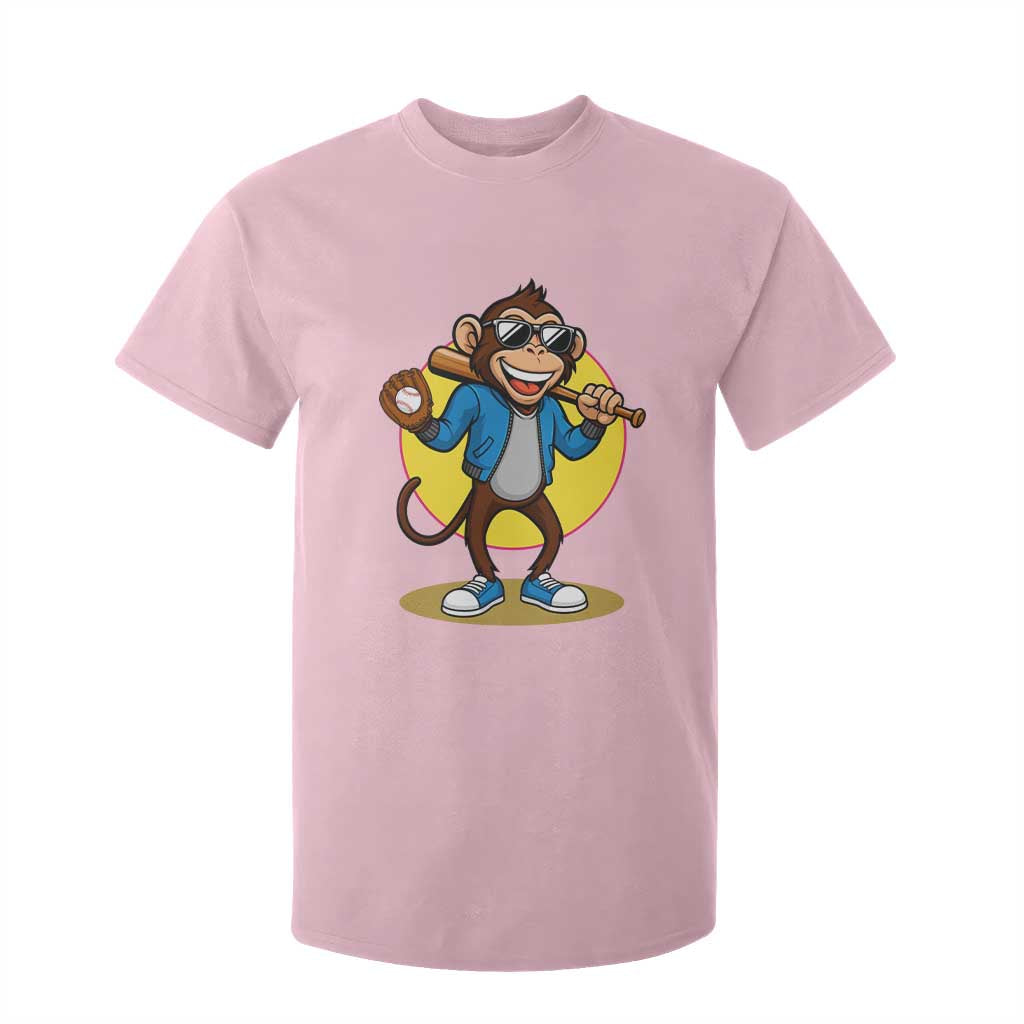 Funny Baseball T Shirt For Kid Monkey Playing Baseball Sport Humor Gift TS12 Light Pink Print Your Wear