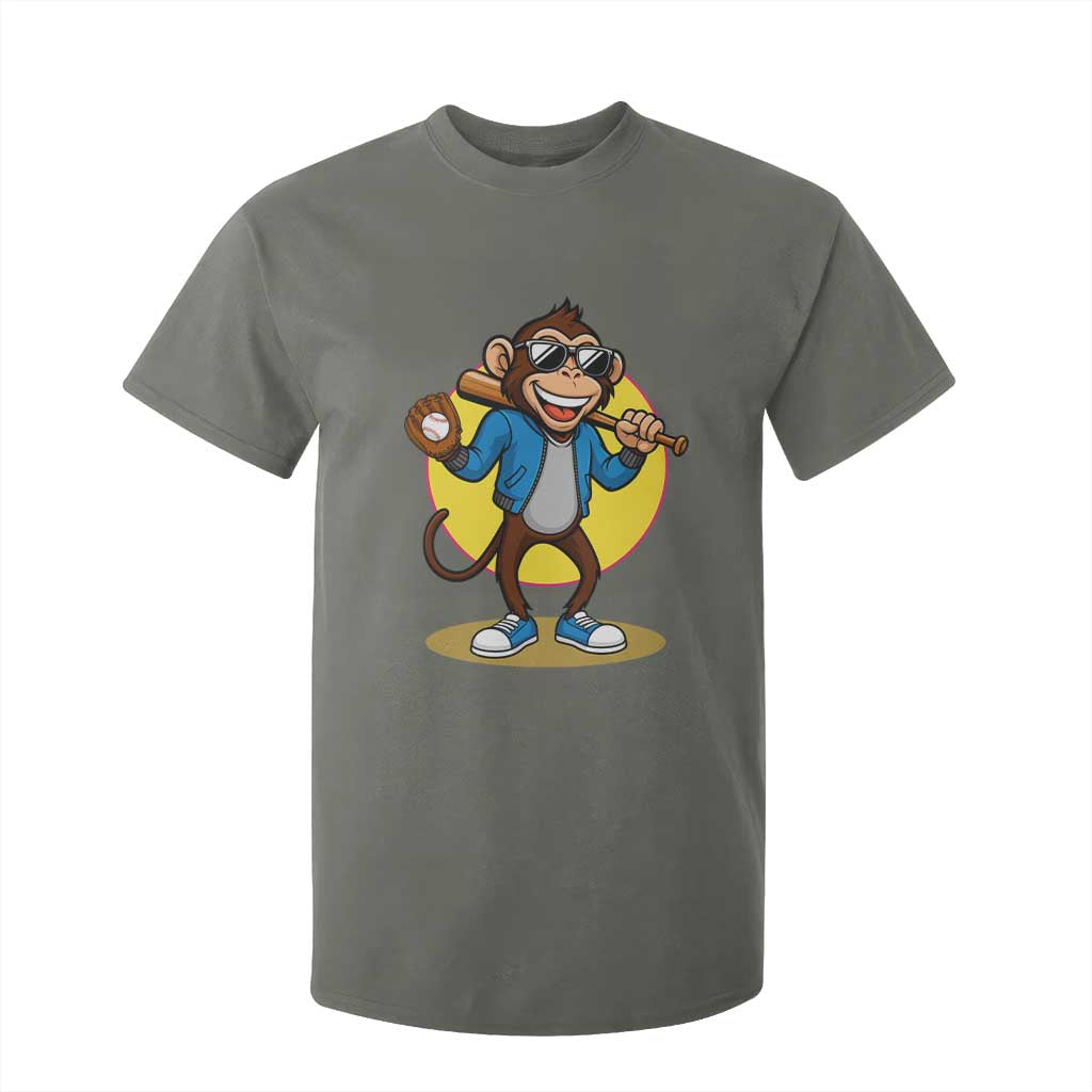 Funny Baseball T Shirt For Kid Monkey Playing Baseball Sport Humor Gift TS12 Military Green Print Your Wear