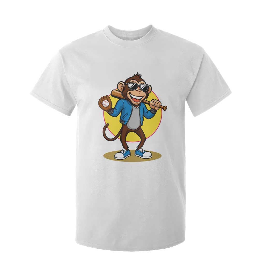 Funny Baseball T Shirt For Kid Monkey Playing Baseball Sport Humor Gift TS12 White Print Your Wear