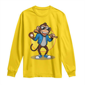 Funny Baseball Long Sleeve Shirt Monkey Playing Baseball Sport Humor Gift TS12 Daisy Print Your Wear