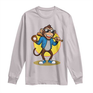 Funny Baseball Long Sleeve Shirt Monkey Playing Baseball Sport Humor Gift TS12 Ice Gray Print Your Wear