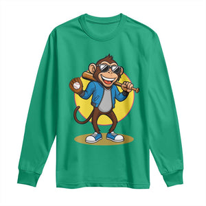 Funny Baseball Long Sleeve Shirt Monkey Playing Baseball Sport Humor Gift TS12 Irish Green Print Your Wear