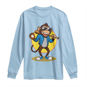 Funny Baseball Long Sleeve Shirt Monkey Playing Baseball Sport Humor Gift TS12 Light Blue Print Your Wear