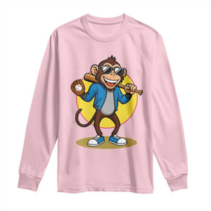 Funny Baseball Long Sleeve Shirt Monkey Playing Baseball Sport Humor Gift TS12 Light Pink Print Your Wear