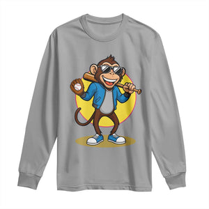 Funny Baseball Long Sleeve Shirt Monkey Playing Baseball Sport Humor Gift TS12 Sport Gray Print Your Wear
