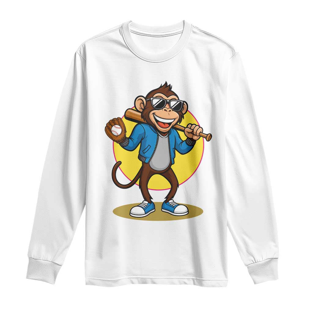 Funny Baseball Long Sleeve Shirt Monkey Playing Baseball Sport Humor Gift TS12 White Print Your Wear