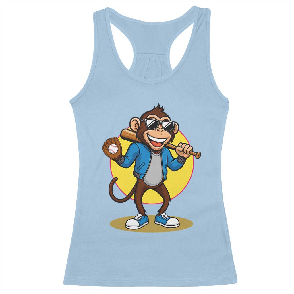 Funny Baseball Racerback Tank Top Monkey Playing Baseball Sport Humor Gift TS12 Light Blue Print Your Wear