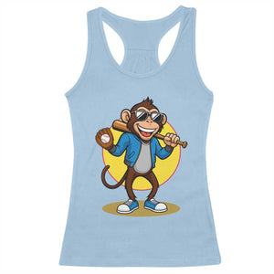 Funny Baseball Racerback Tank Top Monkey Playing Baseball Sport Humor Gift TS12 Light Blue Print Your Wear