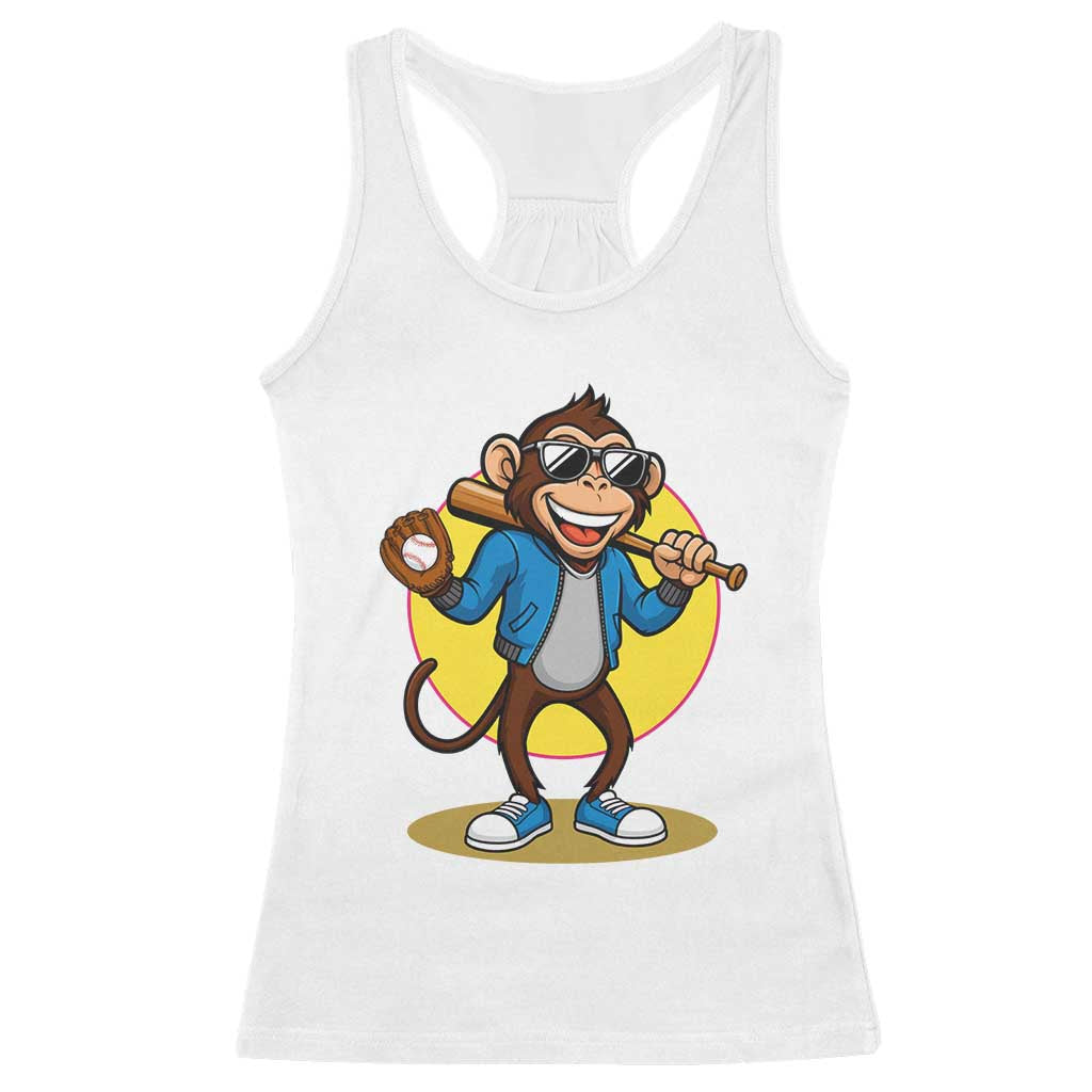 Funny Baseball Racerback Tank Top Monkey Playing Baseball Sport Humor Gift TS12 White Print Your Wear