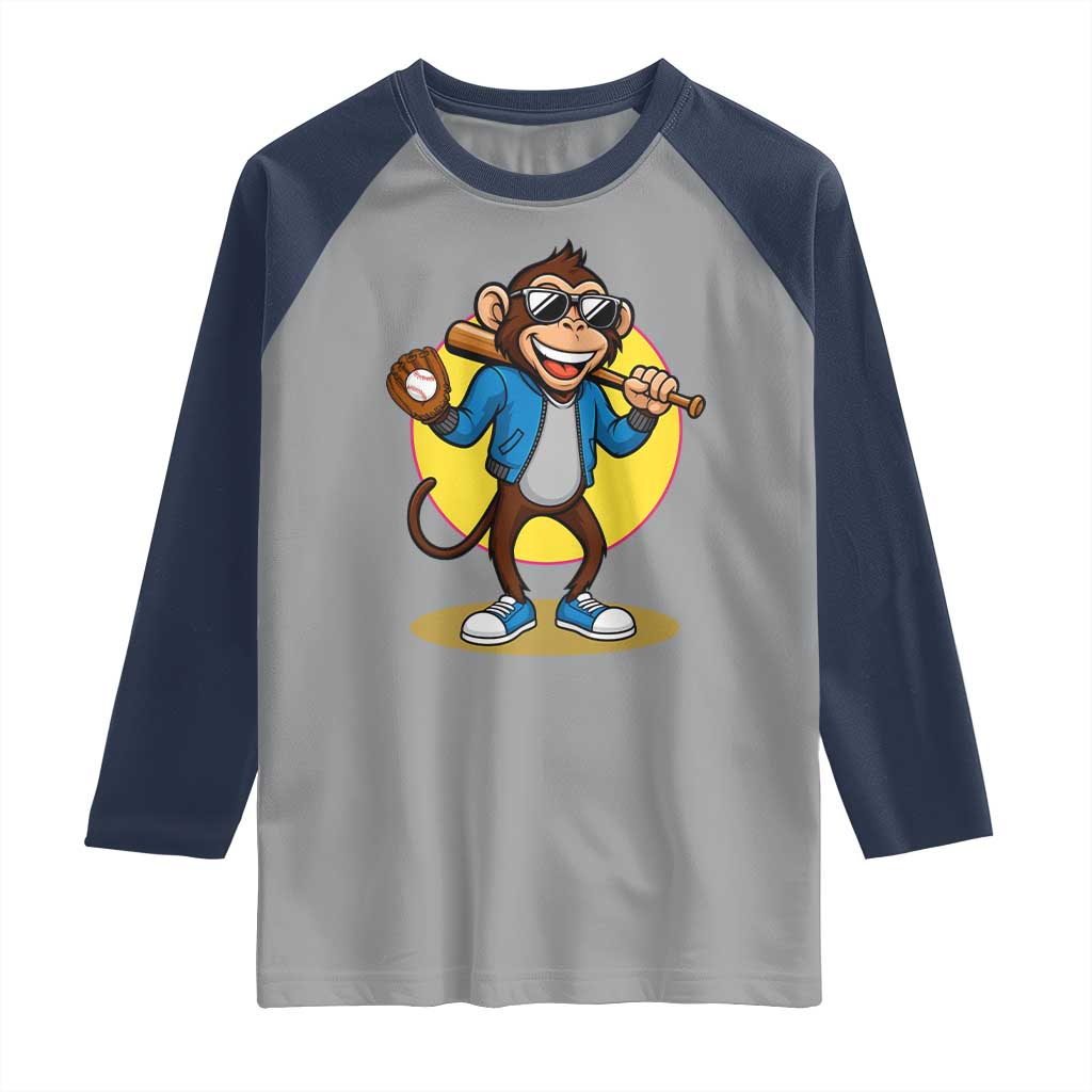Funny Baseball Raglan Shirt Monkey Playing Baseball Sport Humor Gift TS12 Sport Gray Navy Print Your Wear