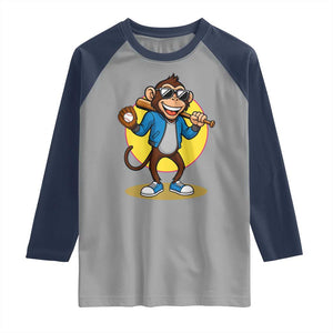 Funny Baseball Raglan Shirt Monkey Playing Baseball Sport Humor Gift TS12 Sport Gray Navy Print Your Wear