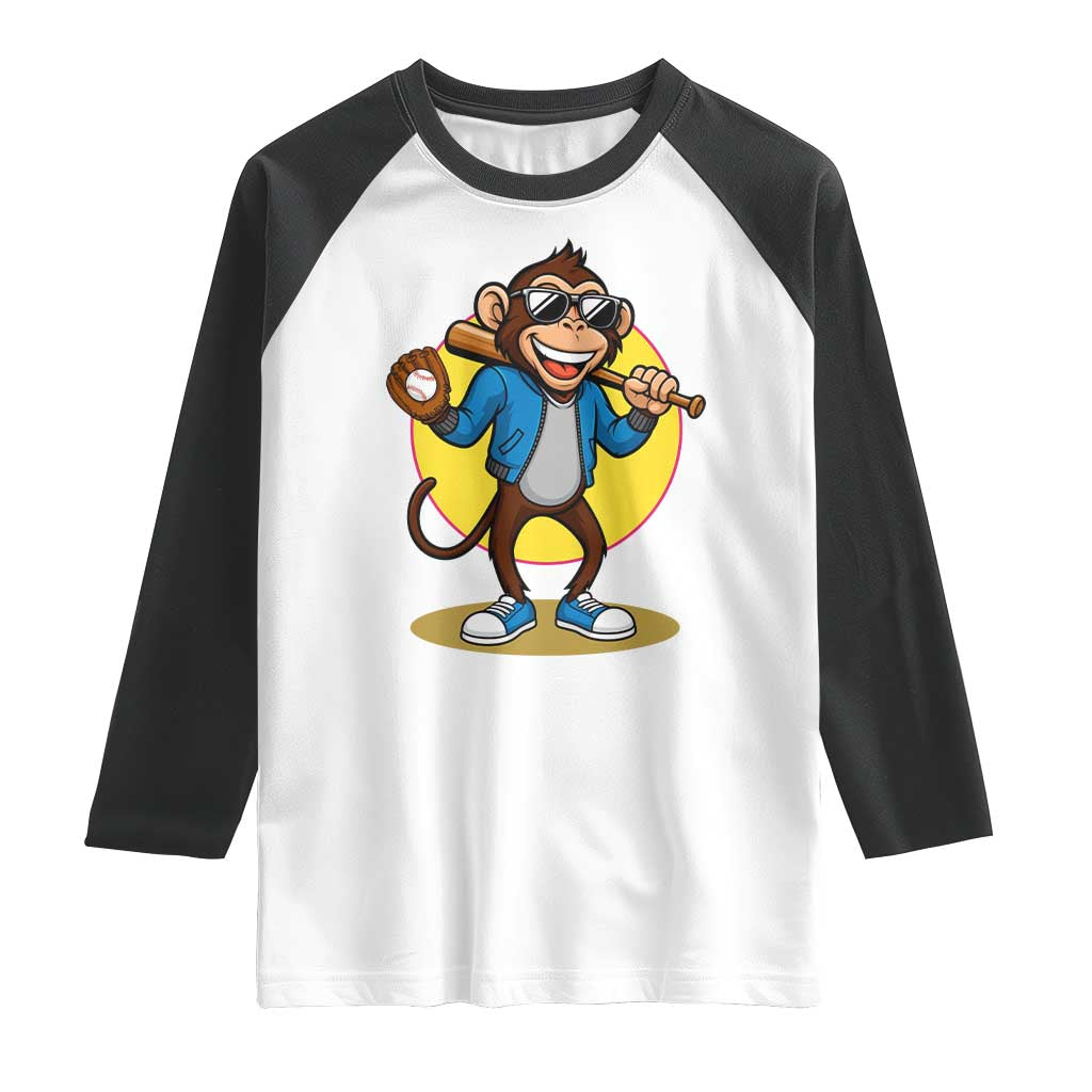Funny Baseball Raglan Shirt Monkey Playing Baseball Sport Humor Gift TS12 White Black Print Your Wear