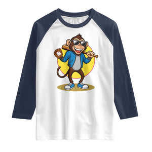 Funny Baseball Raglan Shirt Monkey Playing Baseball Sport Humor Gift TS12 White Navy Print Your Wear