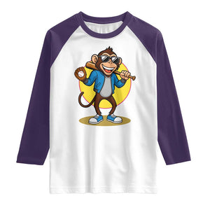 Funny Baseball Raglan Shirt Monkey Playing Baseball Sport Humor Gift TS12 White Purple Print Your Wear