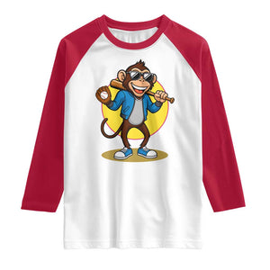 Funny Baseball Raglan Shirt Monkey Playing Baseball Sport Humor Gift TS12 White Red Print Your Wear