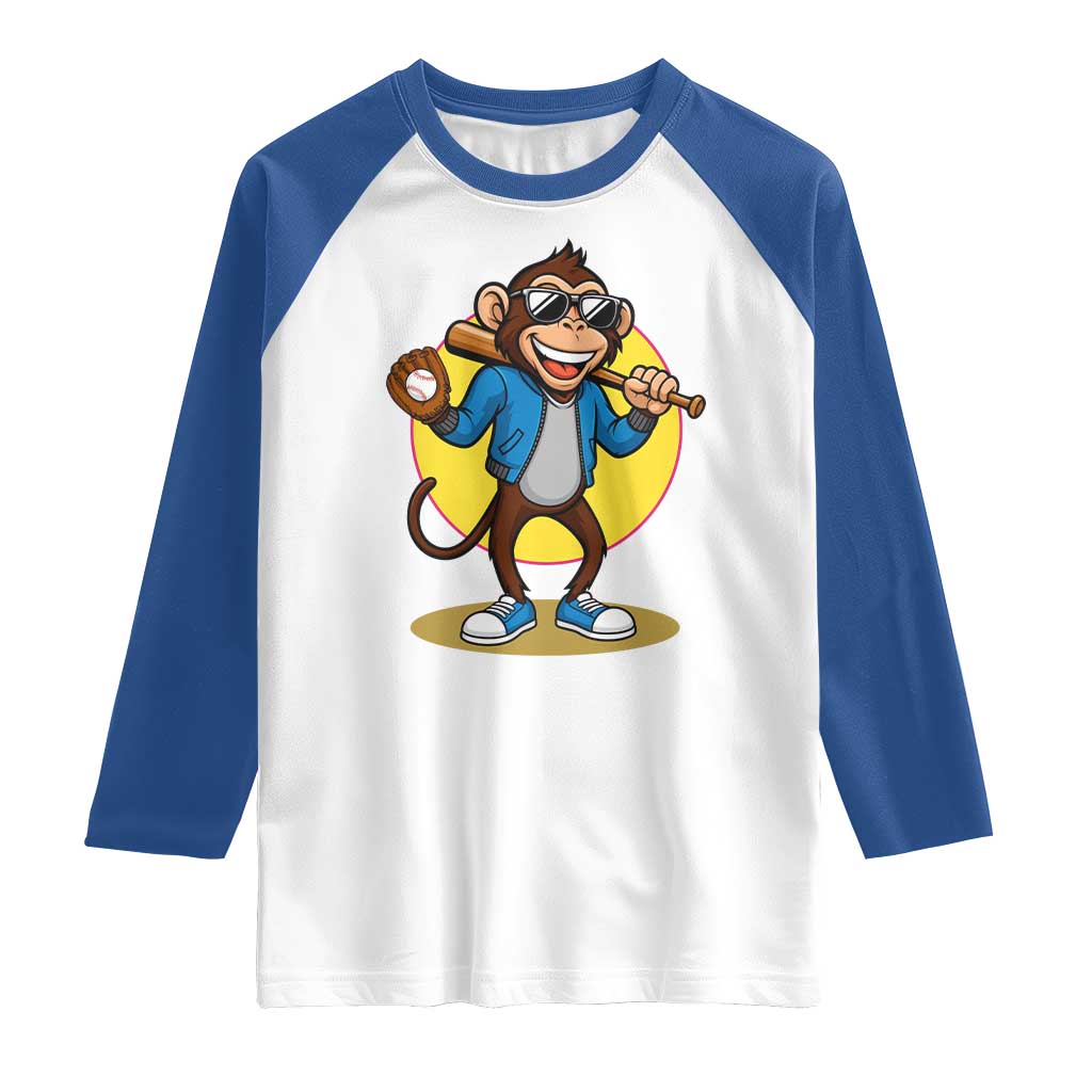 Funny Baseball Raglan Shirt Monkey Playing Baseball Sport Humor Gift TS12 White Royal Print Your Wear